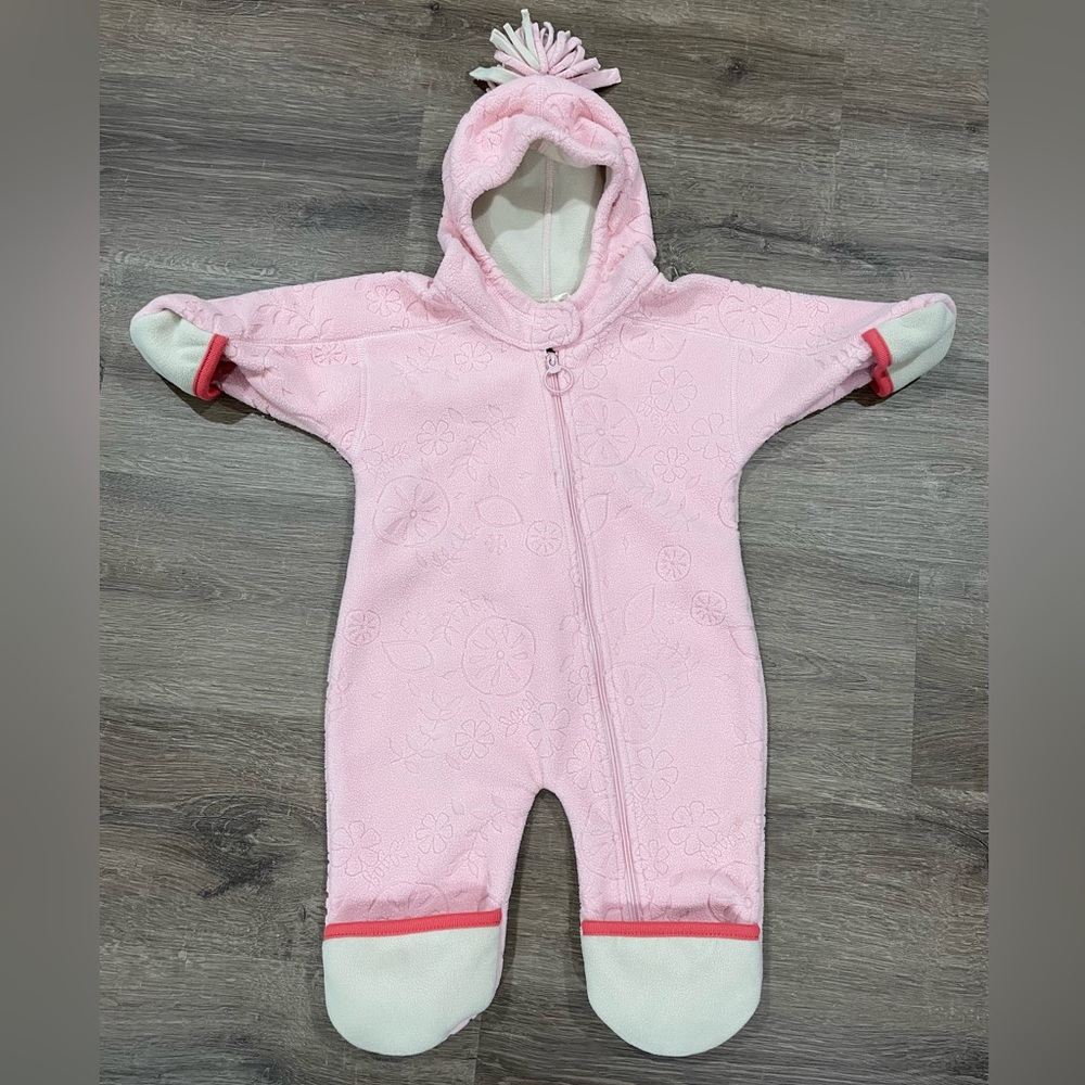 REI Fleece Snowsuit Bunting Pink Baby Floral 6 Months